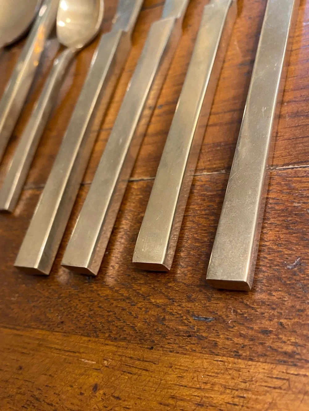 VTG Siam Gold ToneSolid Nickel Bronze Flatware Set 17 Pieces MCM Thailand